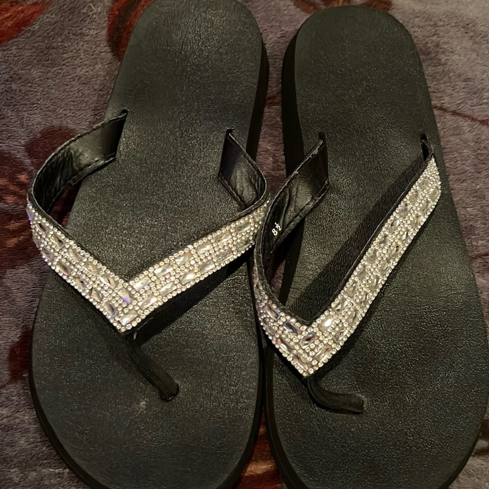 Yellow Box Black Sandals with Silver Accents